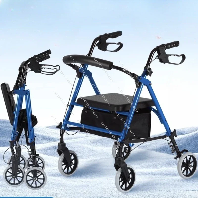 440lbs Heavy-Duty Senior Mobility Push Trolley Foldable Sit/Push Walker w/Shopping Basket 360°Swivel Wheels & Adjustable Handles