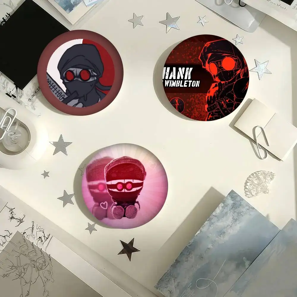 MADNESS COMBAT Hank Sharkrobot Kreative Anstecknadeln Lustige Runde Snap-in Broschen Abzeichen Rucksack Hut Accessoires Schmuck Geschenke für Freunde