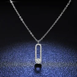 18K gold simple cold style moissanite PT950 platinum women's pin necklace D color VVS1 diamond pendant clavicle chain