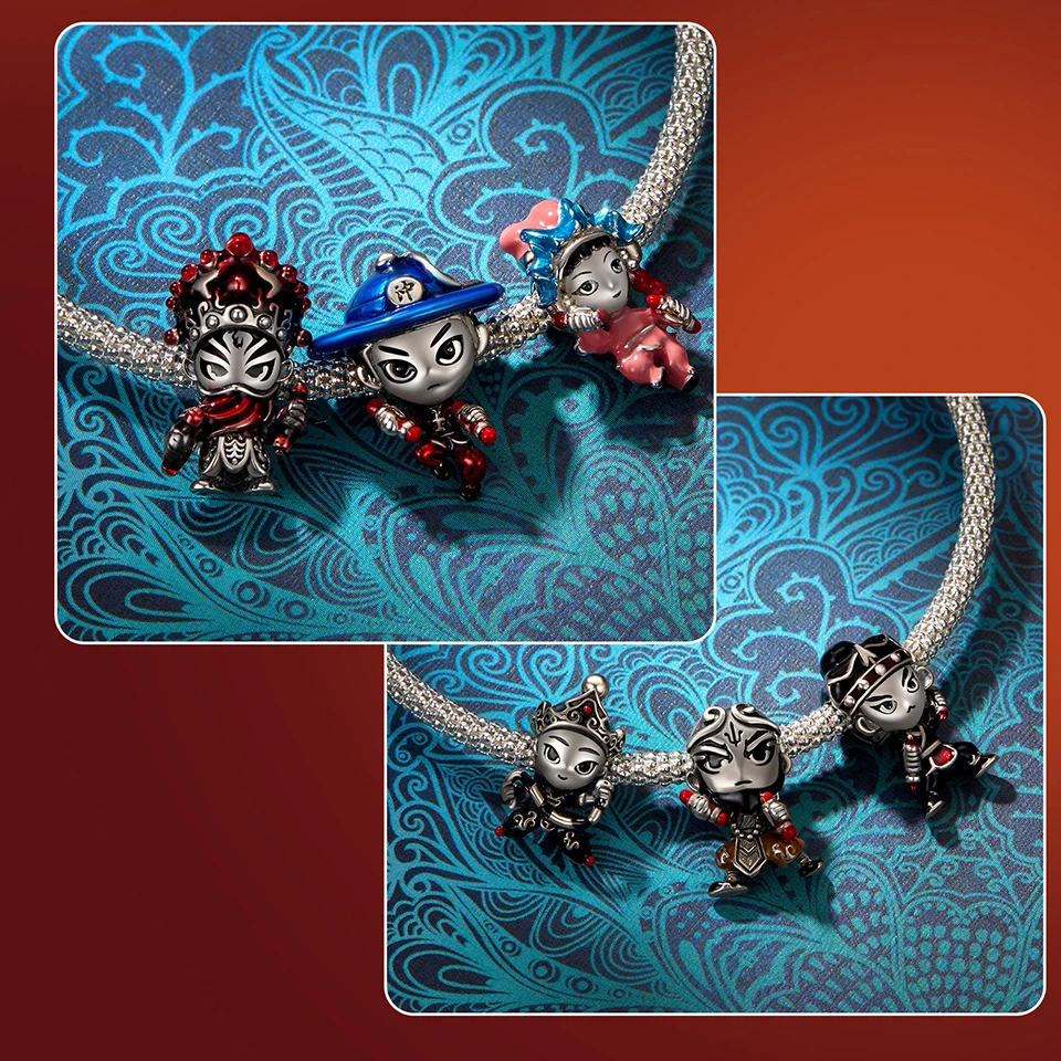 WOSTU هدية السنة الجديدة S925 الفضة سحر الخرزة المعلقات شخصية الأوبرا التقليدية لسوار قلادة مجوهرات جعل لين تشونغ