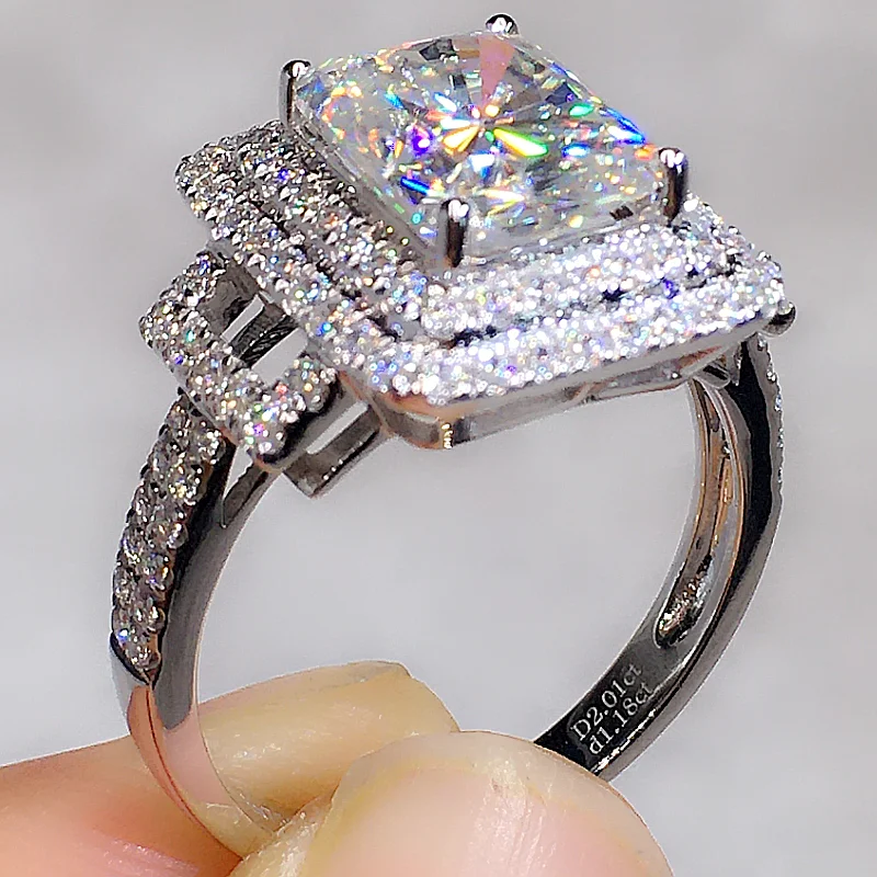 4 5 6 Carat Solid Au750 18K White fountain Gold Ring DVVS Moissanite Diamonds Radiant Wedding Party Engagement Anniversary Rin