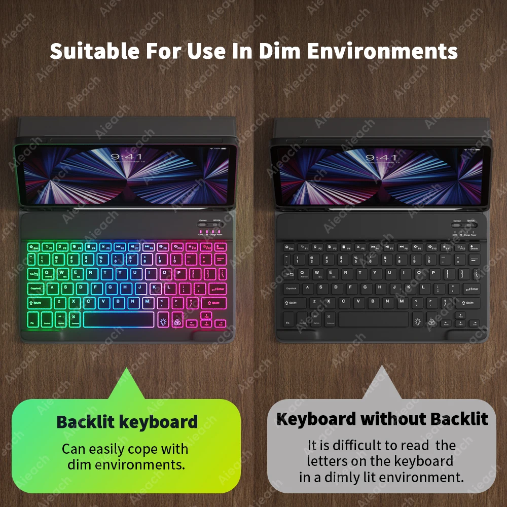 لوحة مفاتيح AIEACH iPad لجهاز Pro 13 M4، 12.9 3-6th، 11 1-4th، Air 13/11 M2/M3، Air(4-5th)، iPad 7-10th، حامل قلم رصاص بإضاءة خلفية #2