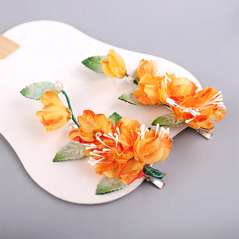 Bracelet Hand String Antique Warm Yellow Velvet Hairpin Hanfu Simulation Flower Green Leaf Edge Clip Chinese Cheongsam Travel