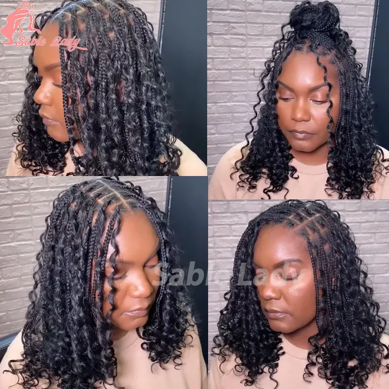 Curto Bob trançado peruca, sintético Bohemia trançado perucas, deusa sem nós peruca, Jumbo Cornrow, 12"