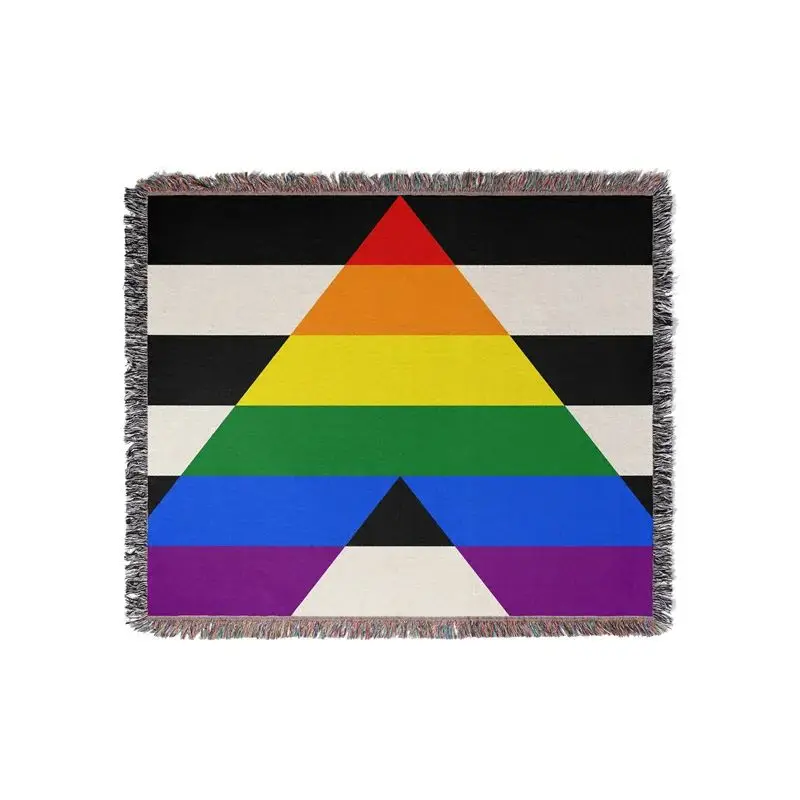 Aertemisi Straight Ally Pride Flag LGBT Rainbow Jacquard Fringed Woven Throw Blanket