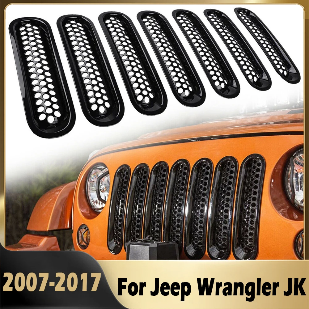 

7PCS ABS Car Clip-in Front Grilles Mesh Cover Trim Sticker Inserts Grille Guard Fit For Jeep Wrangler JK 2007-2017 Accessories