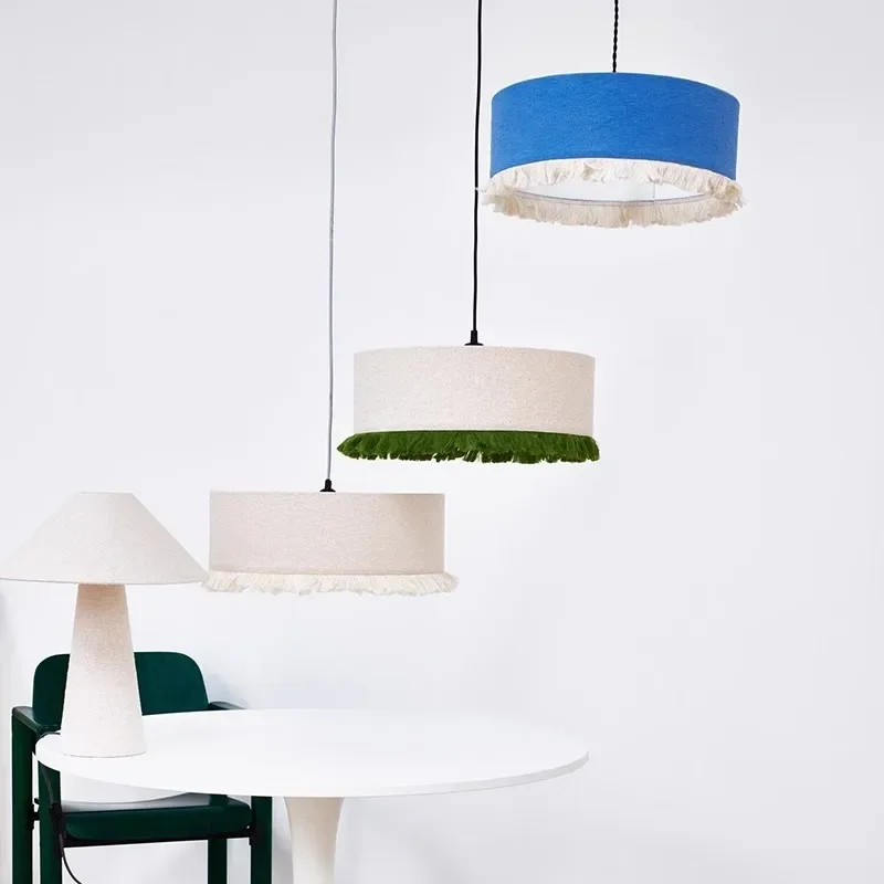 

Japanese Cloth Pendant lamp Retro Tassels Hanging Lamp for Living Room Bedroom Study Clothes dining room Fabric Chandelier