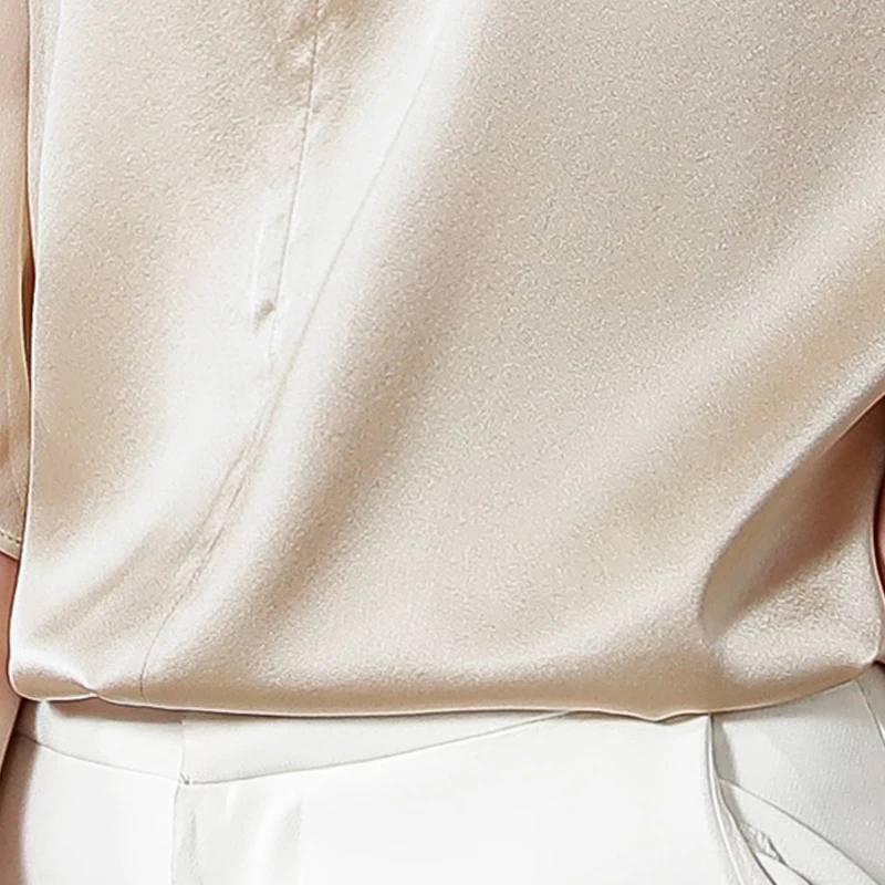 Summer Satin Silk Blouse Women Embroidery Shirts Women Elegant Solid Half Sleeve Loose Women Tops Simple Design Female Clothing