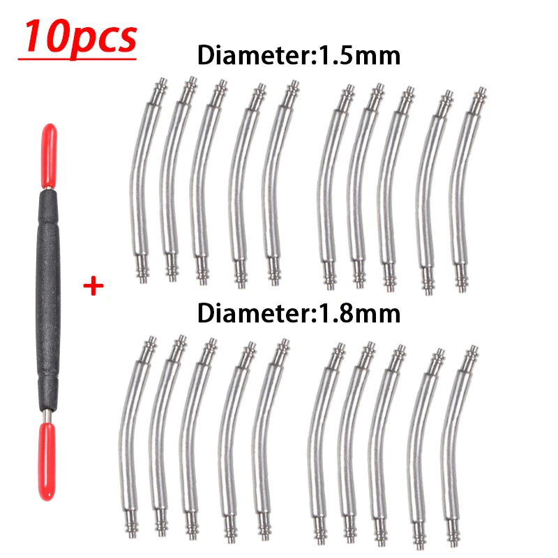 10pcs Curved Spring Bar 18mm 20mm 22mm 24mm Width Stainless Steel Curved Band Links Diameter 1.5mm/1.8mm Connecting Pins Fits