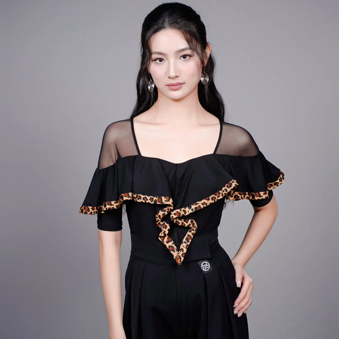 

Женские черные топы с рюшами для латиноамериканских танцев, топы для соревнований по латиноамериканским танцам для взрослых, женские топы для бальных танцев, современная танцевальная одежда SL15099