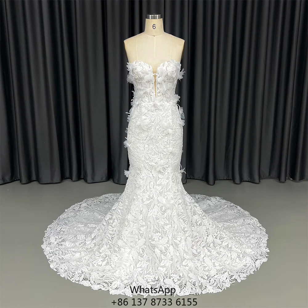 

Свадебное платье HX93 в современном стиле с цветочным узором, силуэт «русалка», 3D-дизайн с цветами, пайетками, кристаллами и кружевом, шнуровка на спине