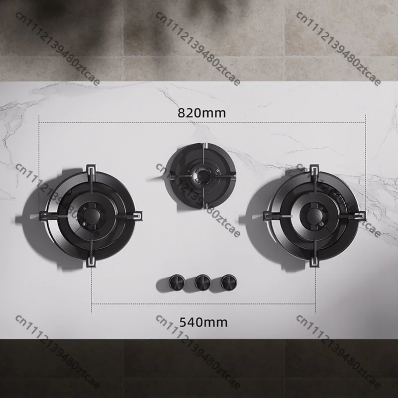 Built-in 3 Burners Gas Copper Burner With Flame Out Protection For Custom Kitchen Decoration