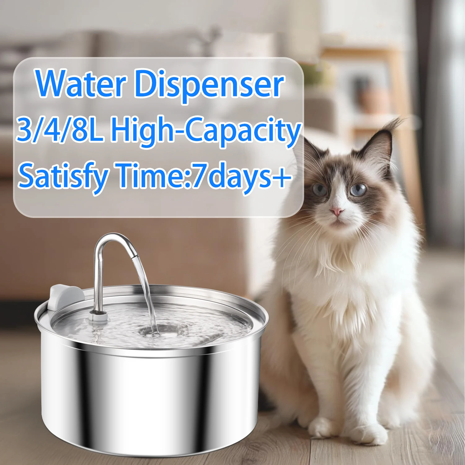 Cat Water Dispenser Super Quiet Pets Auto Filter Stainless Steel Dog Water Fountain USB Electric Mute Pet Drinking Dispenser