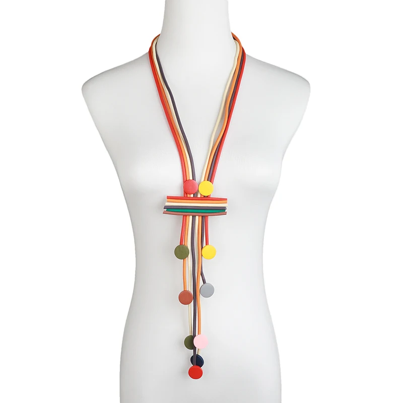 UKEBAY Bunte Statement-Anhänger-Halskette für Frauen, Lange Mehrschichtige Geometrische Boho-Modeschmuck-Halskette für Party und Alltag – Detail 2