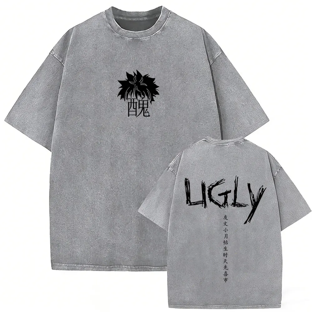 Gewaschenes Vintage Uglyfacekid Hanzi Merch T-Shirt für Männer und Frauen, lässige, lustige Manga-T-Shirts, Unisex, übergroße Baumwoll-T-Shirts, Streetwear – Detail 4