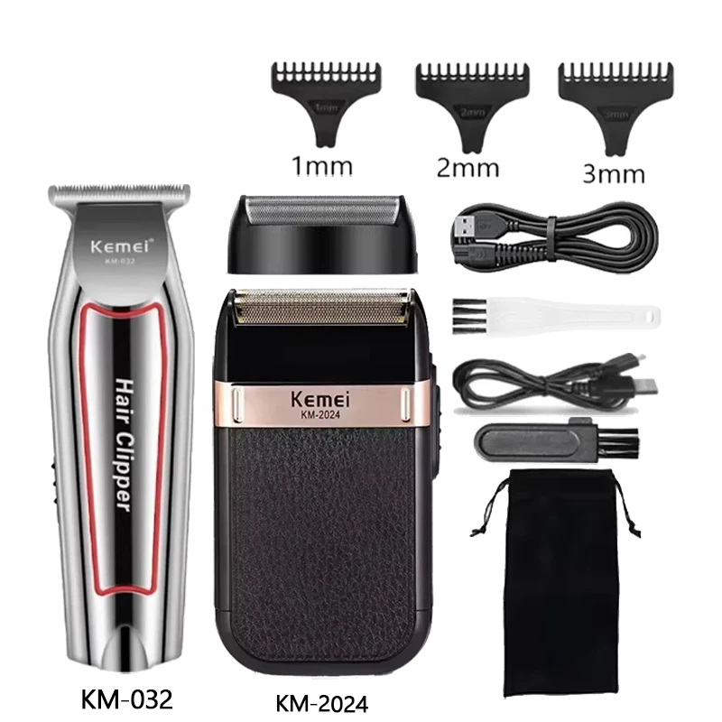 maquina-de-cortar-cabelo-kemei-km-2296-km-032-km-2024-kit-aparador-de-cabelo-eletrico-profissional-para-homens
