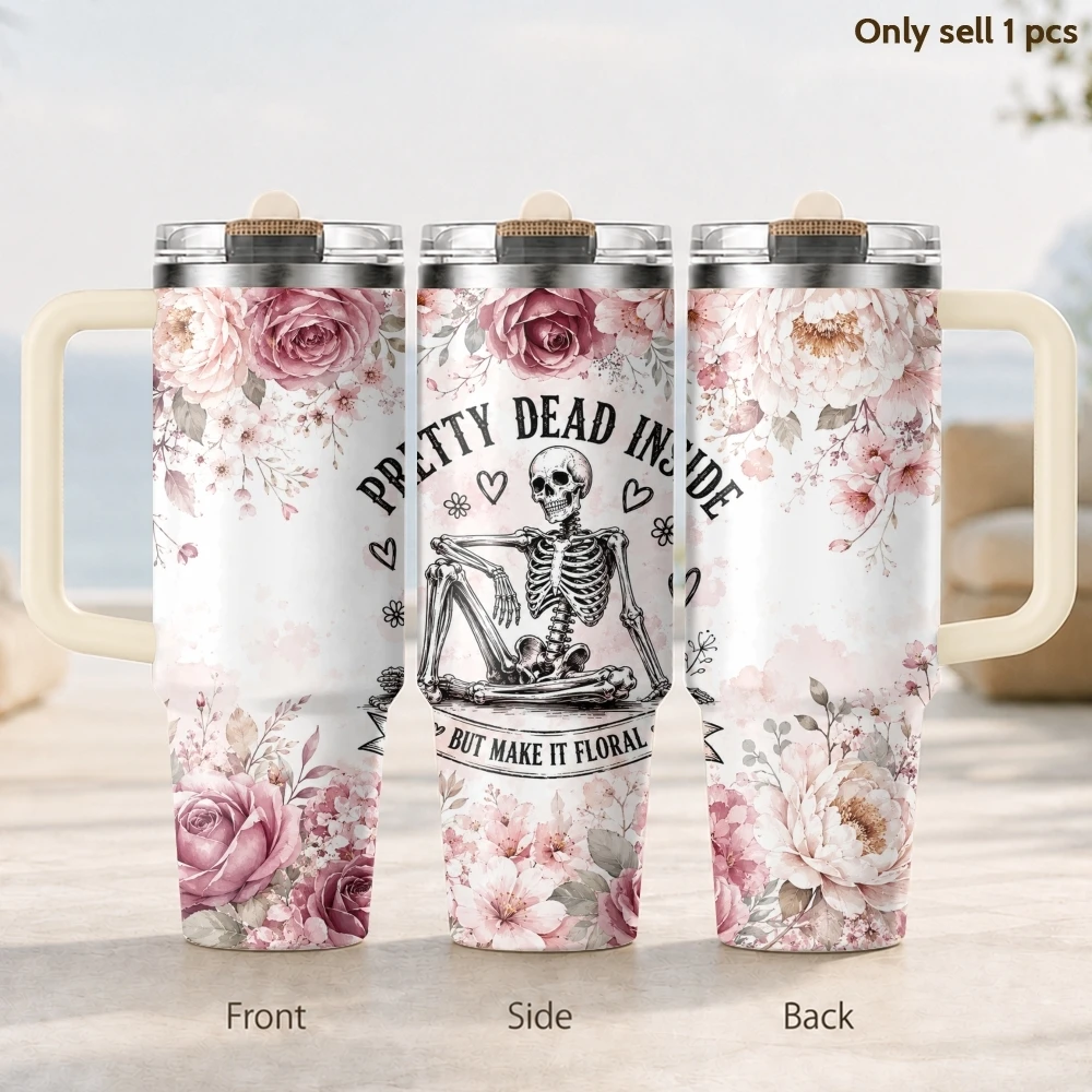 Meditation Skull Vacuum Flasks 40oz Thermal Tumbler with Handle Stainless Steel Vacuum Insulated Water Portable Mug Cup