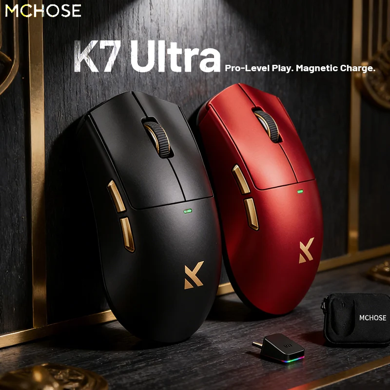 

Сверхлегкая игровая мышь MCHOSE K7, беспроводная связь для киберспорта 8K с магнитной зарядкой, датчик PAW3950