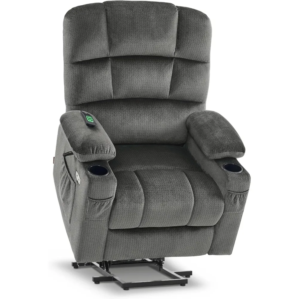 Dual Motor Power Lift Recliner Chair with Massage and Heat for Elderly People, Infinite Position, USB Ports, Cup Holders