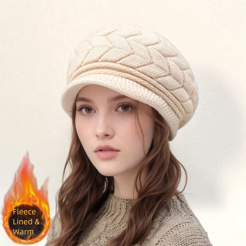Women Winter Warm Hat Casual Fashion student Cap Sweet girl Hat Plush Thickened Fleece-Lined Warm Wool Christmas Gift