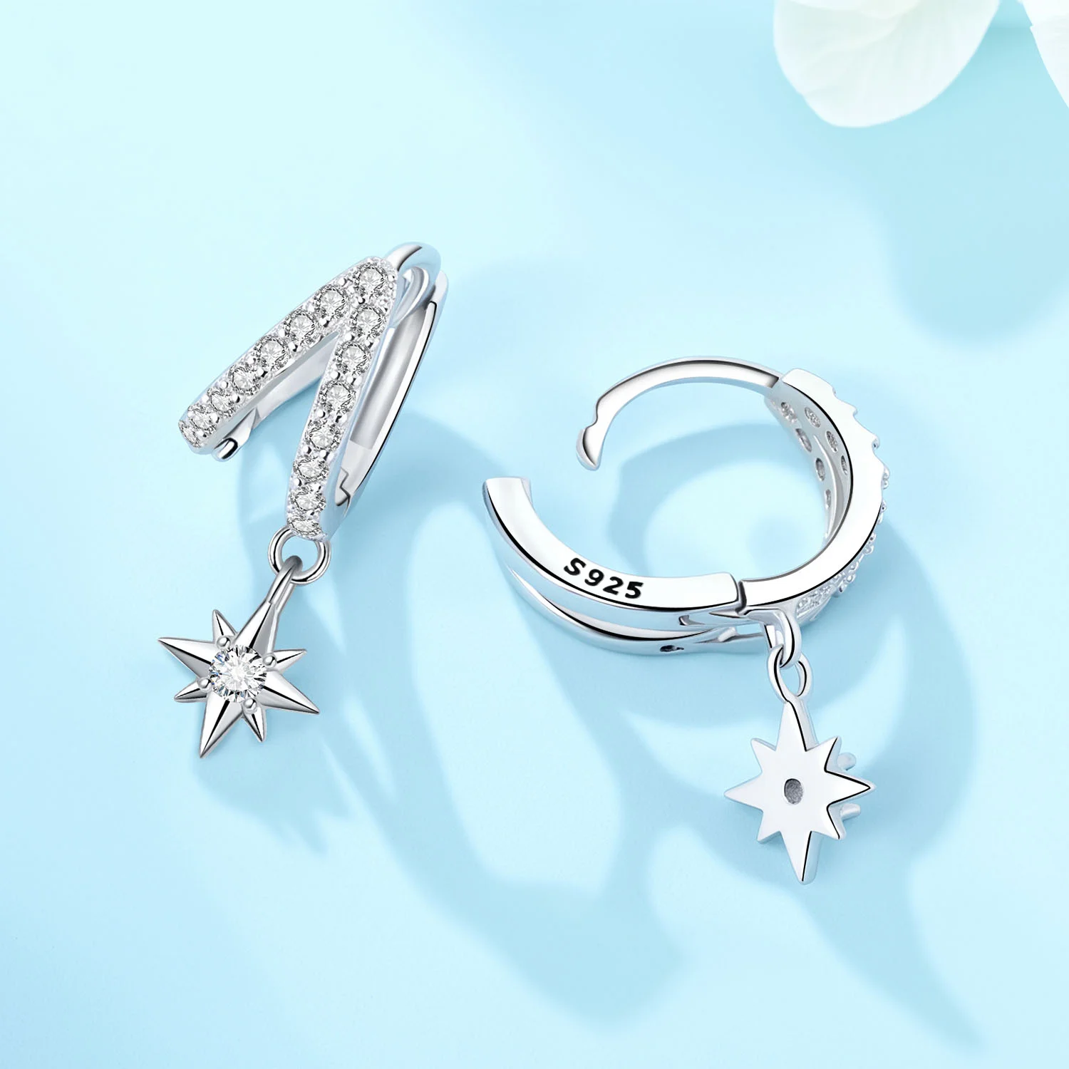 Pendientes de plata de ley 925 delicados de doble círculo estrellado para uso diario, joyería, pendientes de aro versátiles para mujer, joyería, regalos de fiesta