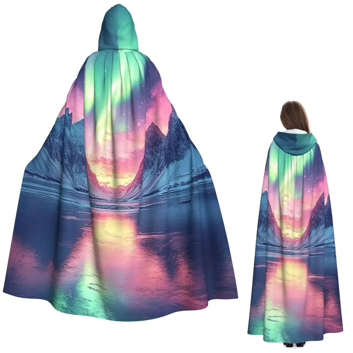 

Фэнтези Аврора Бореалис и снег длинный плащ с капюшоном ведьма средневековый костюм косплей накидка Хэллоуин вампир для взрослых унисекс