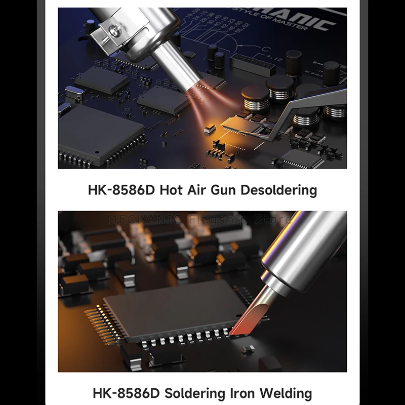 

Hot Air Soldering Station MECHANIC HK-8586D 700W 2 In 1 SMD Soldering Iron Repair LED Digital Display Heat Gun Soldering Tool