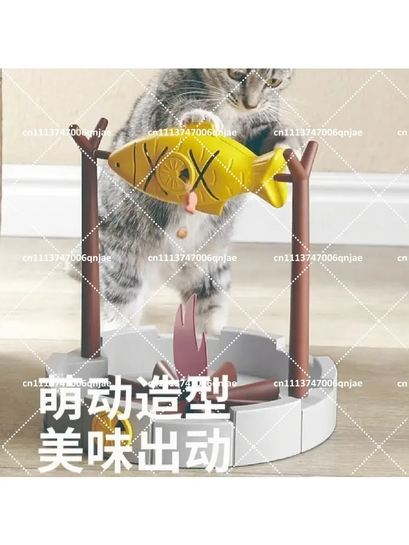 Freeze-Dried Cat Treats, Interactive Food Puzzle Toy, Hidden Snack Container for Cats, Fish-Shaped Slow Feeder