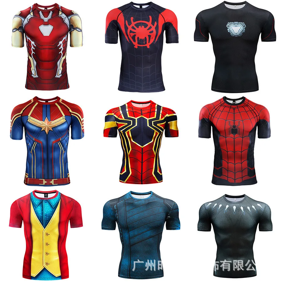 Spider-Man Tights Heroic Expedition Cos Costume Avengers 4 Marvel Herland Short Sleeve T-Shirt Black Panther Cool Boys T-Shirt