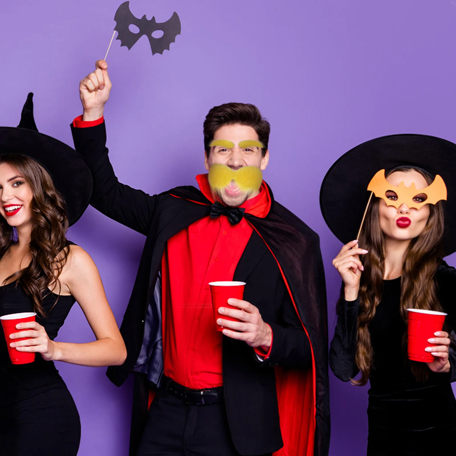 1 conjunto amarelo artificial barba sobrancelha cosplay acessório leve falso para halloween carnaval festa palco decoração foto adereços