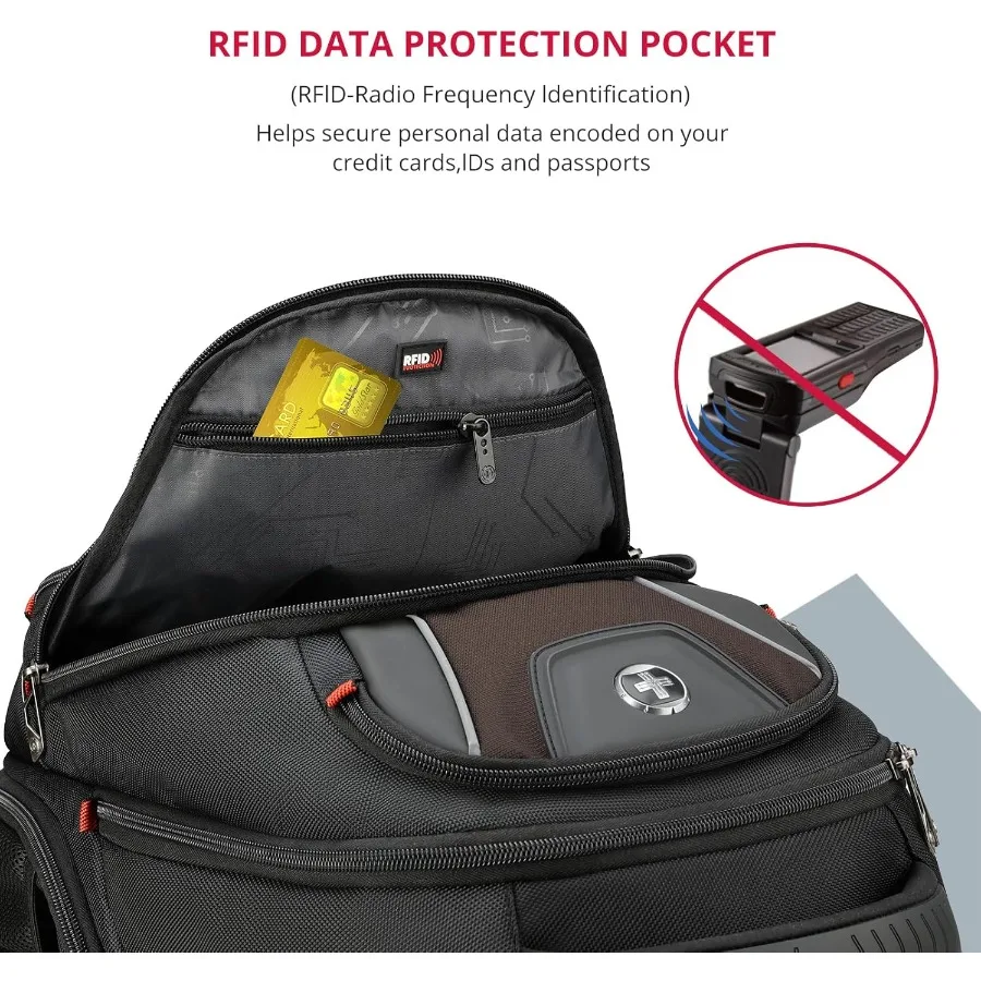 حقيبة ظهر للكمبيوتر المحمول للرجال بتصميم Swissdigital للرجال بسعة كبيرة حقيبة سفر للأعمال باللون الأسود/البني J14-32