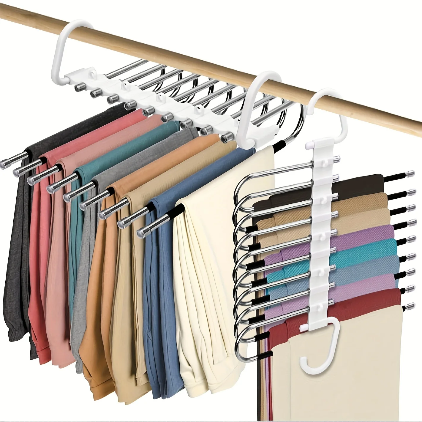 Upgraded 9 Layers Pant Hanger For Space Saving, Non Slip Stainless Steel Multifunctional Pants Rack, S-Type Clothes Pant Closet 