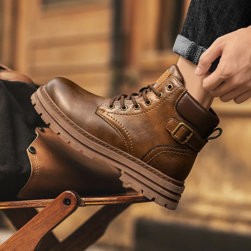 

Men's shoes winter British style high top mid top workwear with plush cotton shoes spring and autumn men's boots