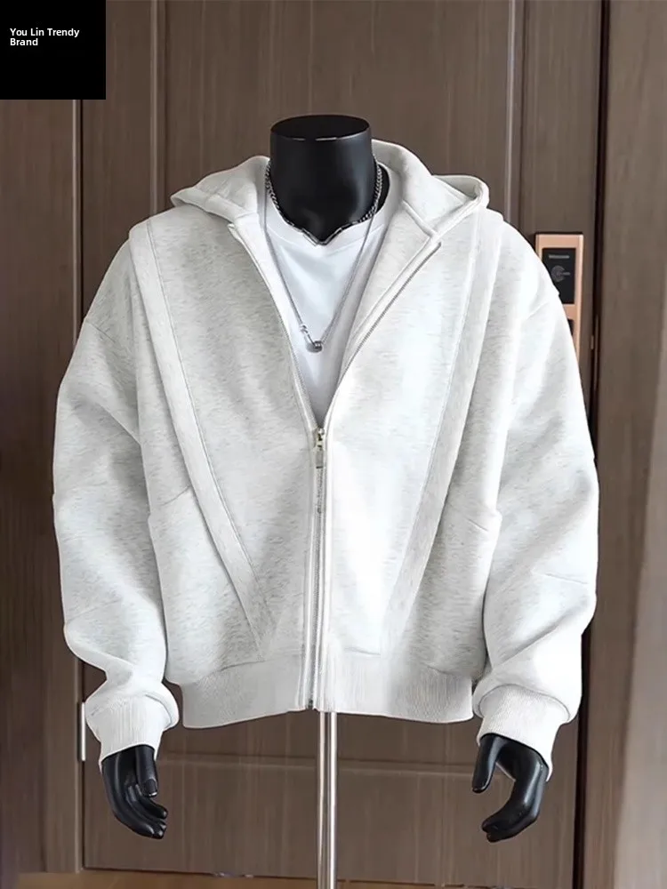 

Heavyweight Short Men's Hoodie White Grey American High Street Cleanfit High Gram Hardwearing Hooded Jacket Autumn Casual Wear