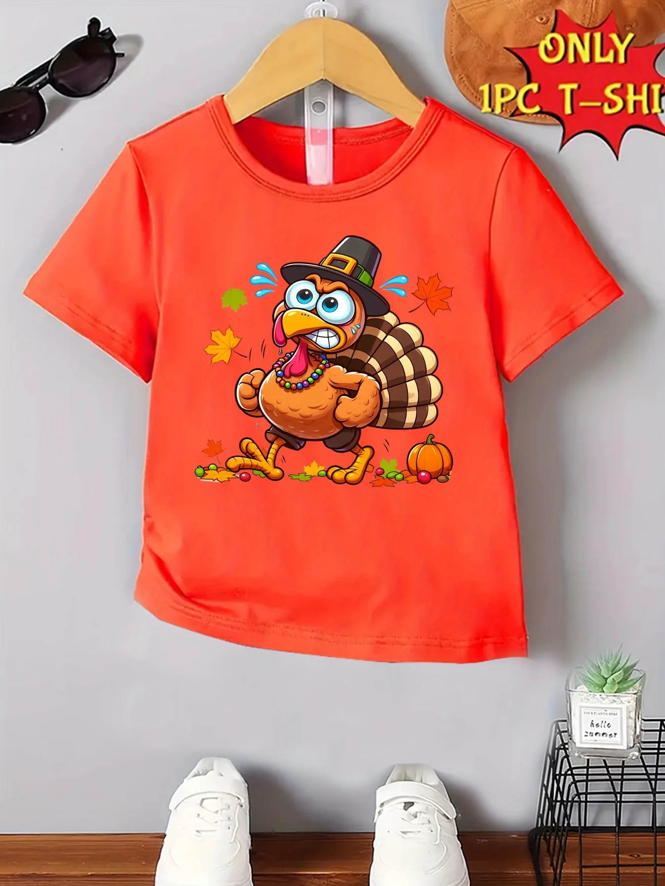 Boys Cute‑Cartoon‑Turkey‑Print Comfort‑Fashion Casual Summer Crew‑Neck Short‑Sleeve T‑Shirt