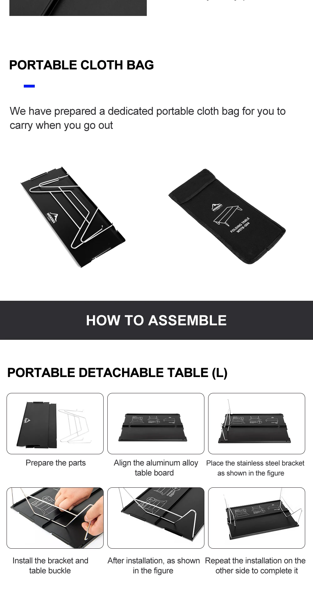 Widesea Ultraleichter, abnehmbarer Campingtisch, tragbarer Klapptisch aus Aluminiumlegierung für Outdoor-Wandern, Picknick, Rucksackreisen, Reisen – Detail 5