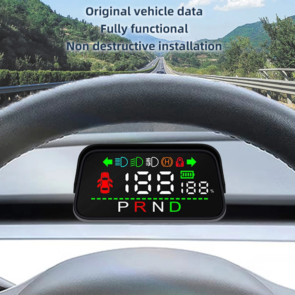 

Digital Speedometer HUD Head Up Display Air Code Meter Door Indicator System Driving Data For Tesla Model 3 & Model Y