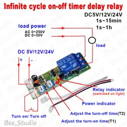 DC 5V/ 12V/ 24V Trigger Infinite Cycle Delay Timer Relay Switch Turn On Off Loop Module 1s-100s/ 0-15Min/ 0-60Min/ 0-24H