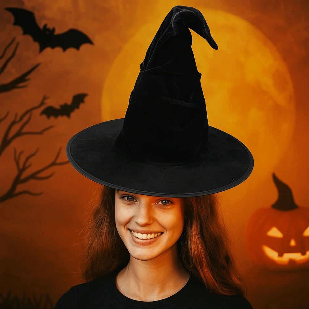 

Easy To Storage Velvet Halloween Witch Hat Star Foldable Wizard Cap Party Props Cosplay Accessories Halloween Cap Masquerade