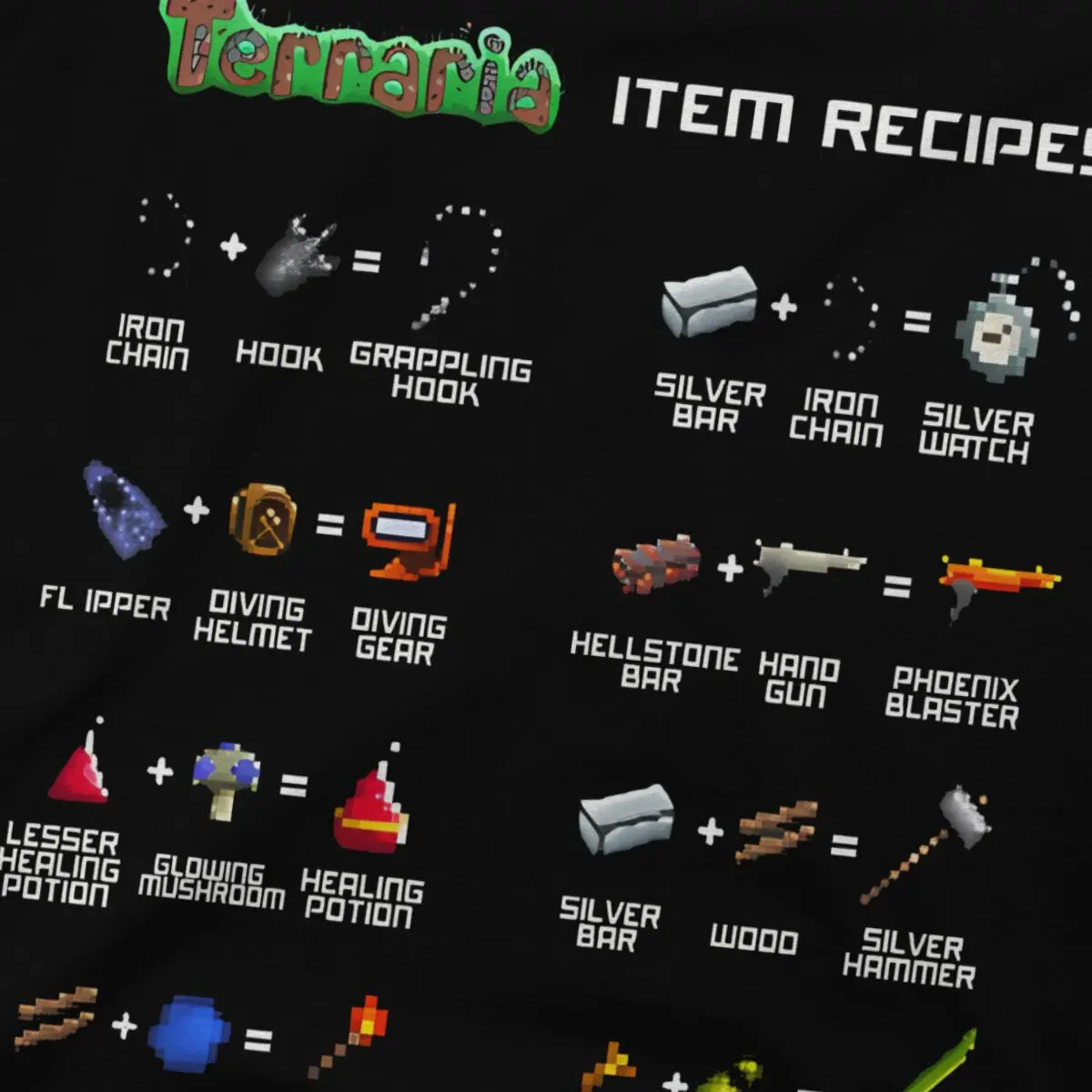 2025 new model Terraria Men's TShirt All Weapons Item Recipes Fashion T Shirt Original Sweatshirts Hipster