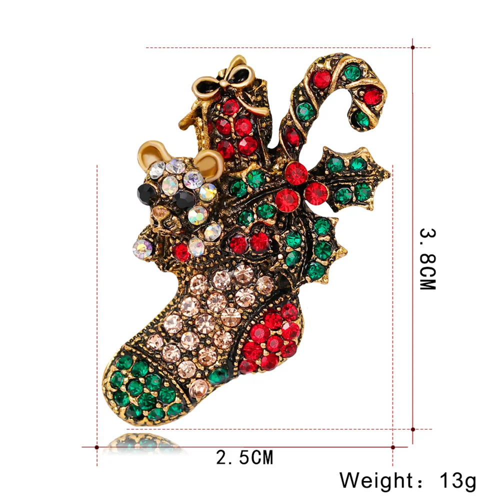 

2pcs Christmas Socks Shaped Brooch Alloy Rhinestone Pin Holiday Party Jewelry Gift Bell Theme Accessory For Women Girls