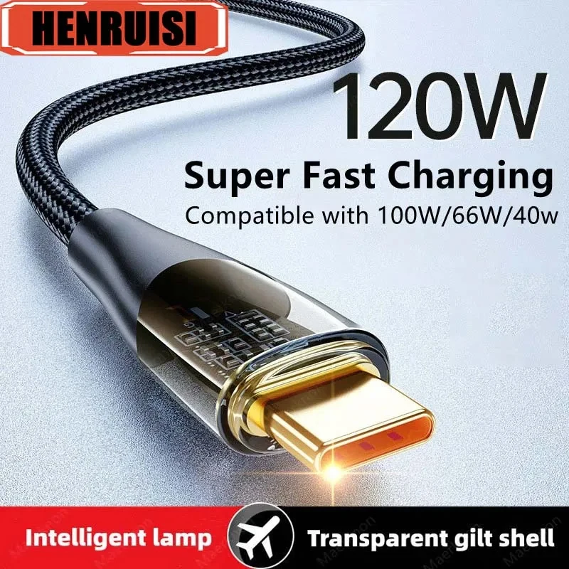 120W 6A USB Type C Cable Super Fast Charging Data Cord For Xiaomi 12 Redmi Note 11 Samsung S22 S21 Huawei VIVO OPPO Charger Cord