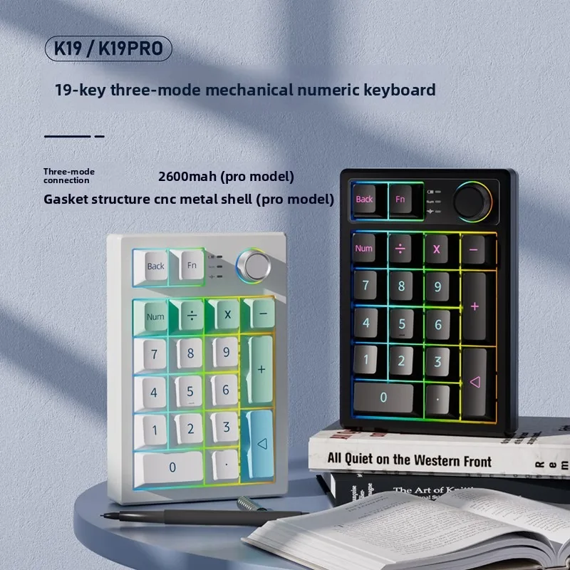 Keycool K19 Wireless Numeric Mechanical Keyboard Bluetooth 2.4G Gasket Mount Numpad with Knob Hot Swap RGB for Laptop Mac