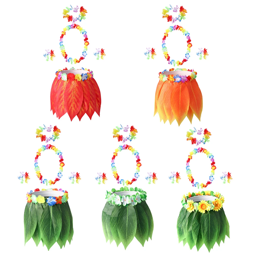 Artificial Tropical Leaves Women Grass Skirts Hula Boho Dance Skirts Party Hawaiian Beach Holiday Costumes Ladies Dress Up