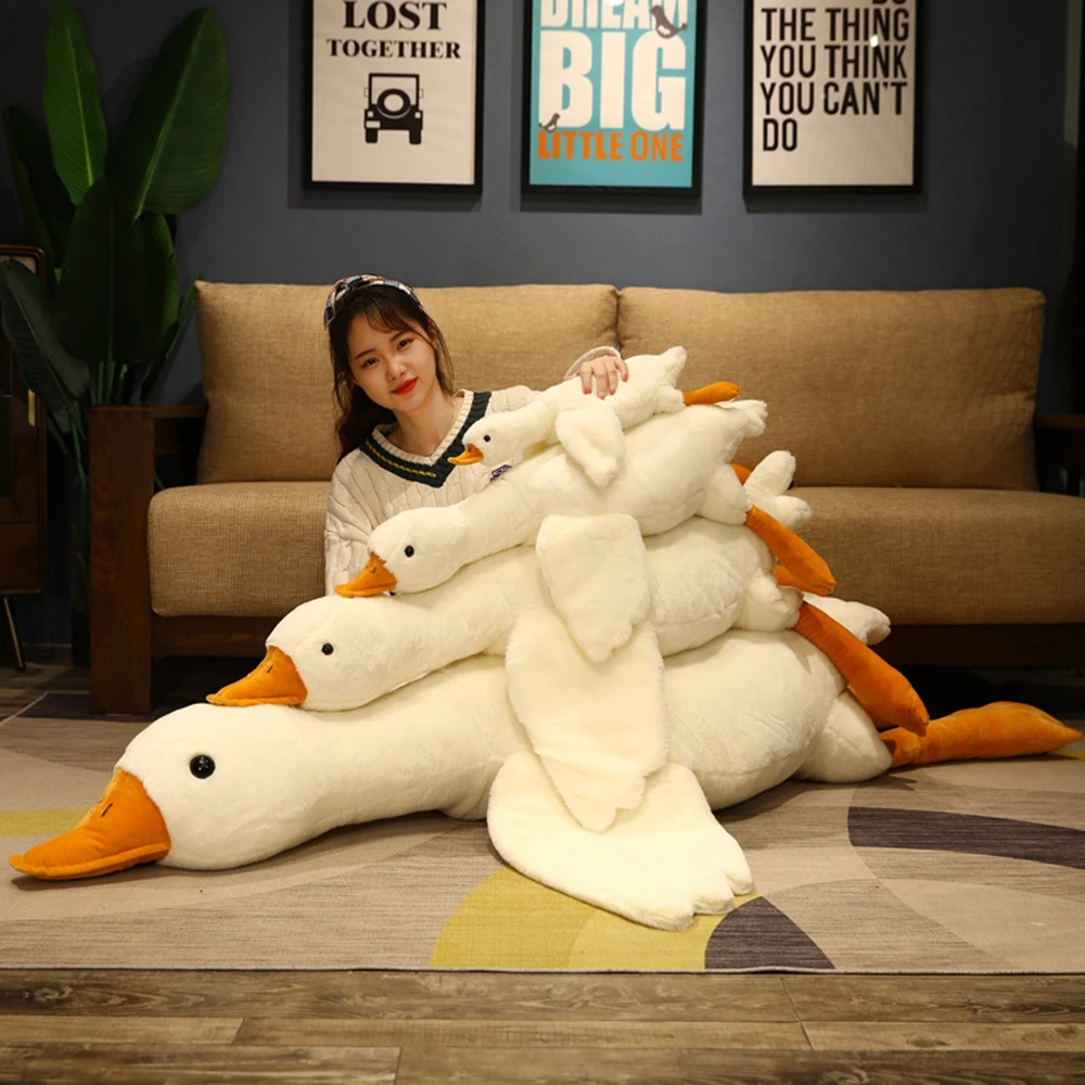 50-130cm Duck Plush Toy Cute Animal Stuffed Swan Goose Boyfriend Sleeping Pillow Soft Doll Floor Mat Children  Birthday Gift