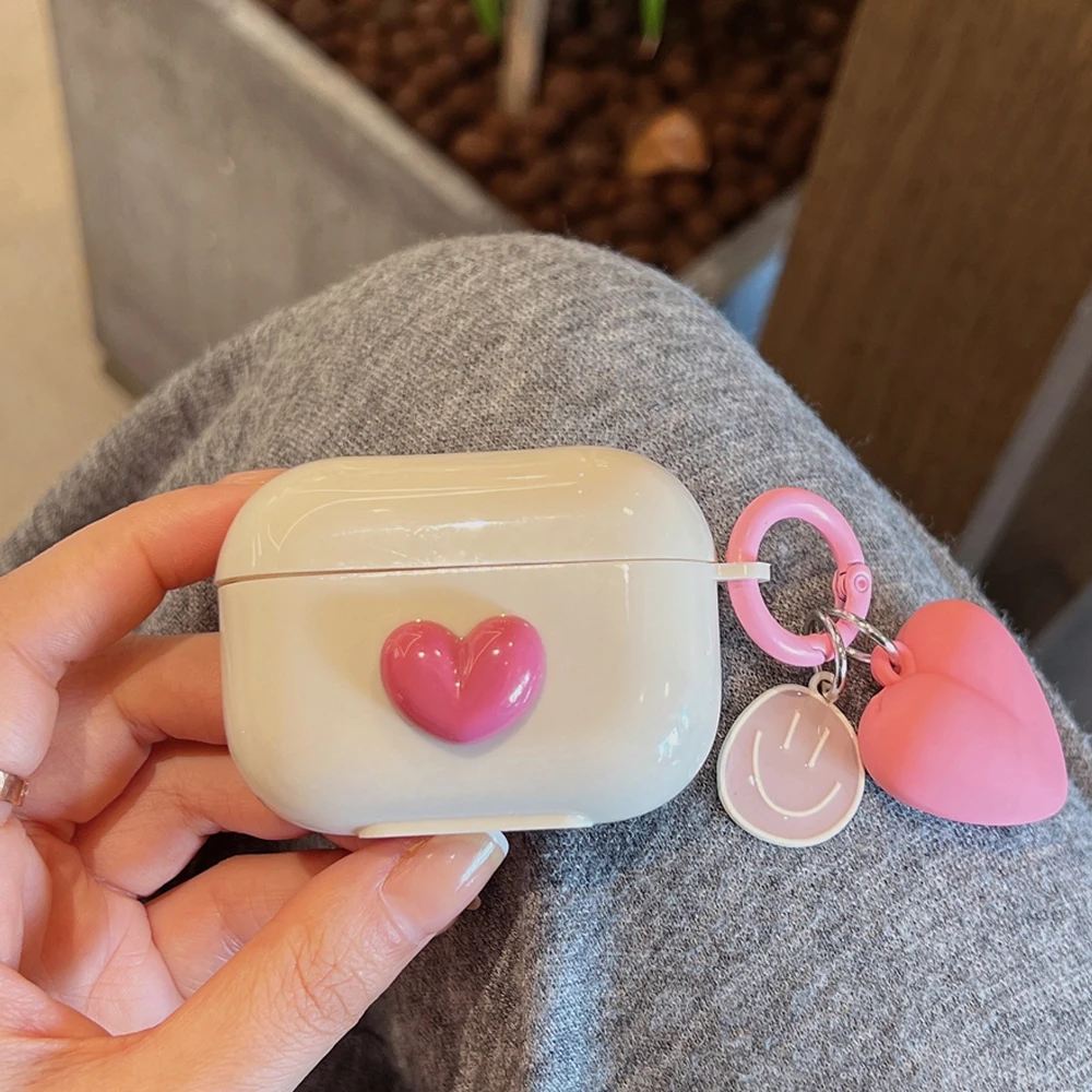 Pink Lovely Cute ins Cartoon Heart Earphone Case Point For Airpods 1 2 3 Cover Protection For Airpod Pro Pro 2nd Cases iPhone