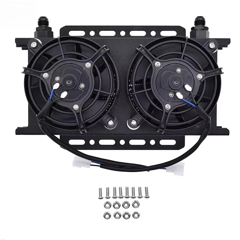 

Aluminum AN8/AN10 British Style Oil Cooler Universal Dual 5.5" Fan Oil Cooler with Mounting Bracket
