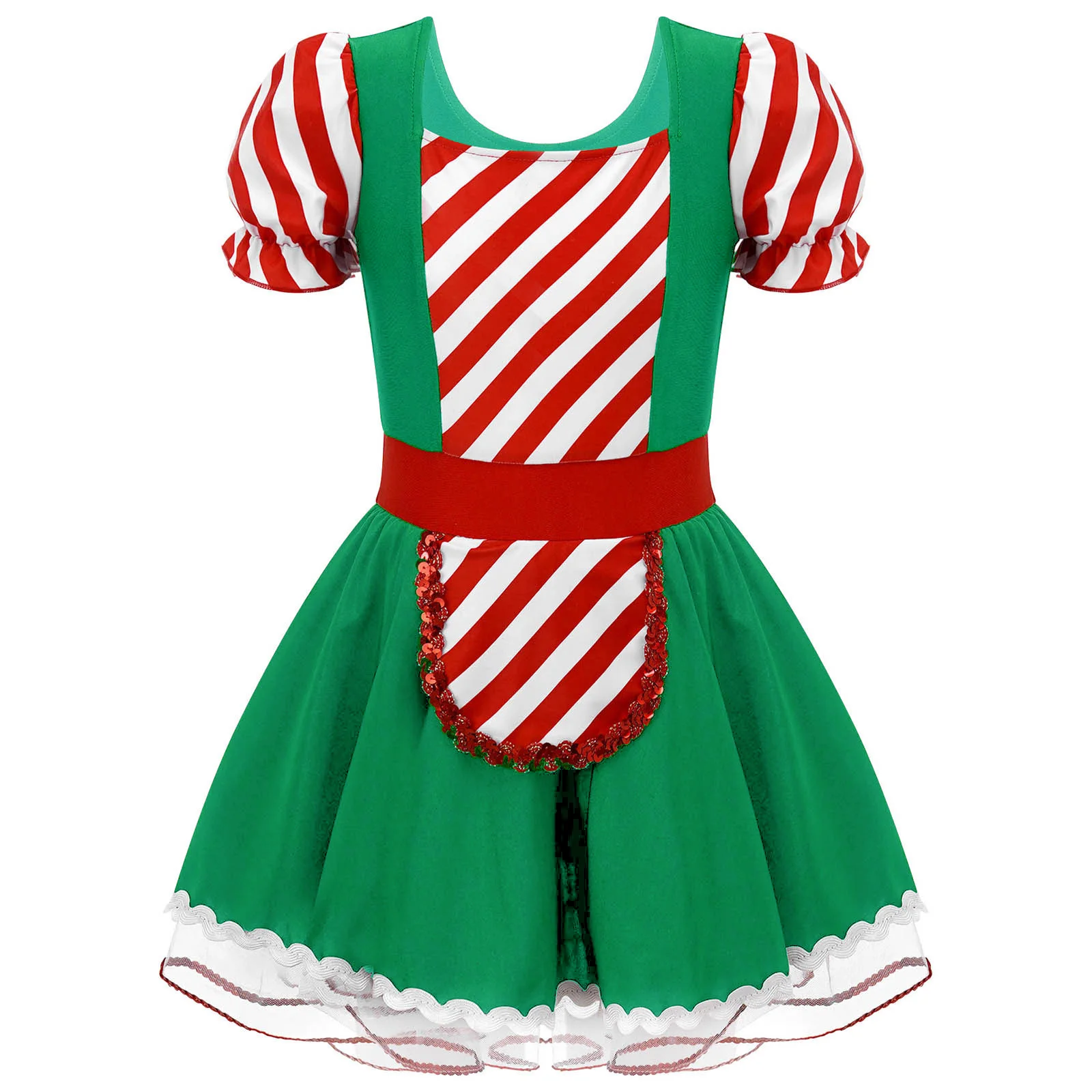 

Kids Girls Halloween Christmas Cookie Gingerbread Cosplay Costume Striped Lace Dress Ballet Tutu Leotard Performance Dancewear