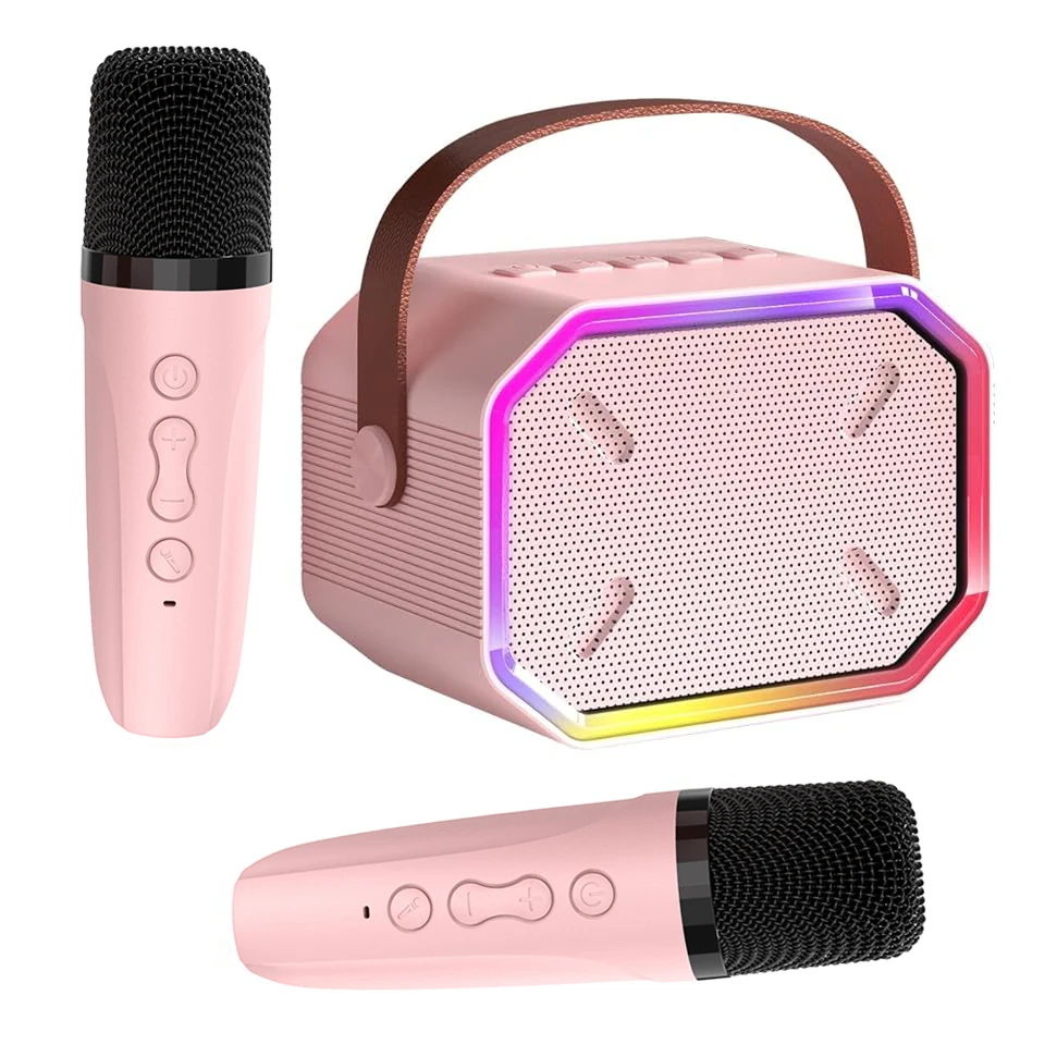 Mini Hine With 2 Wireless Microphones Portable Bluetooth Speakers Suitable For Adults And Children Karaoke Toys Gifts