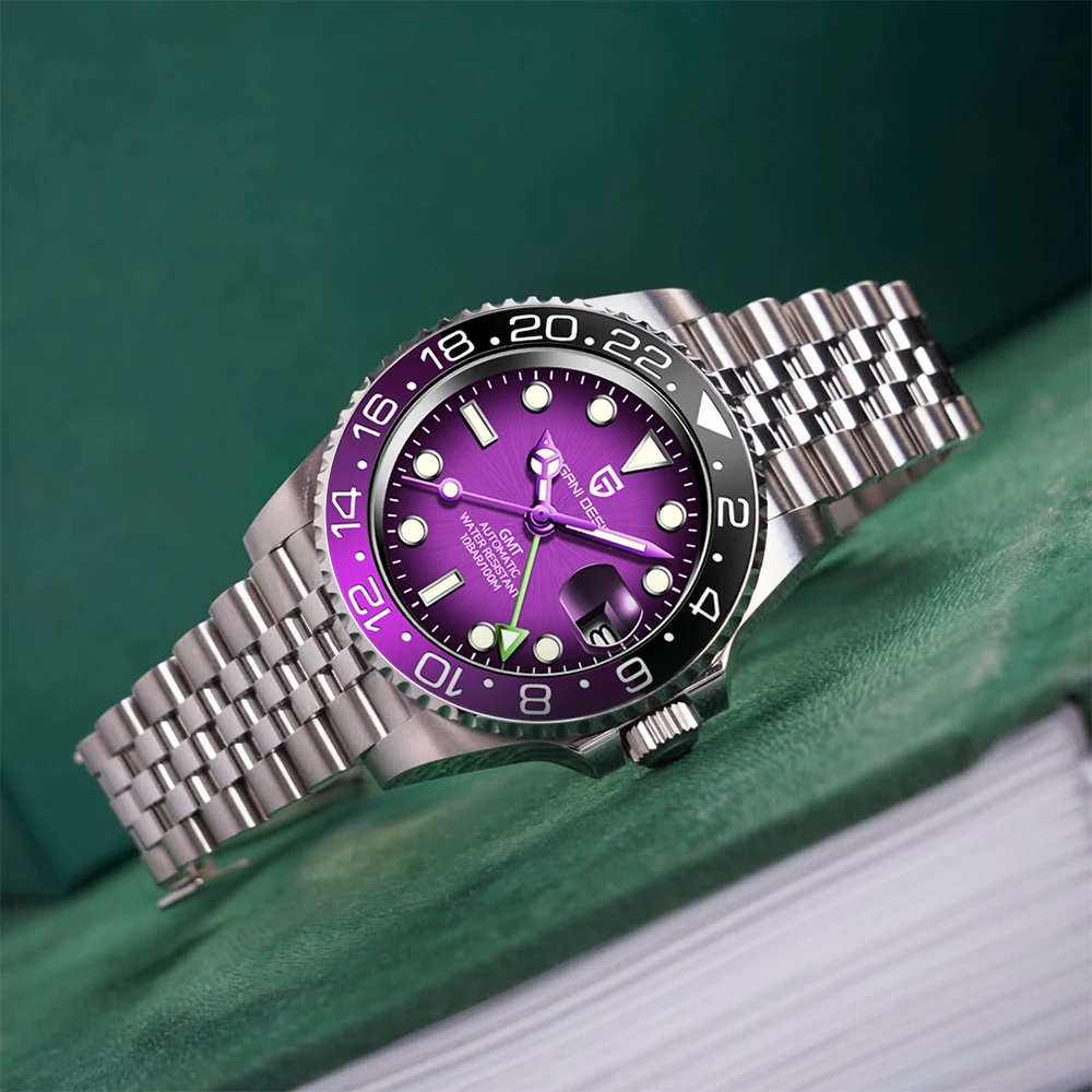 40mm Men Watch PAGANI DESIGN GMT Mechanical Wristwatch Sapphire Glass Automatic Watches 100M Waterproof Sport Watch Men PD-1662